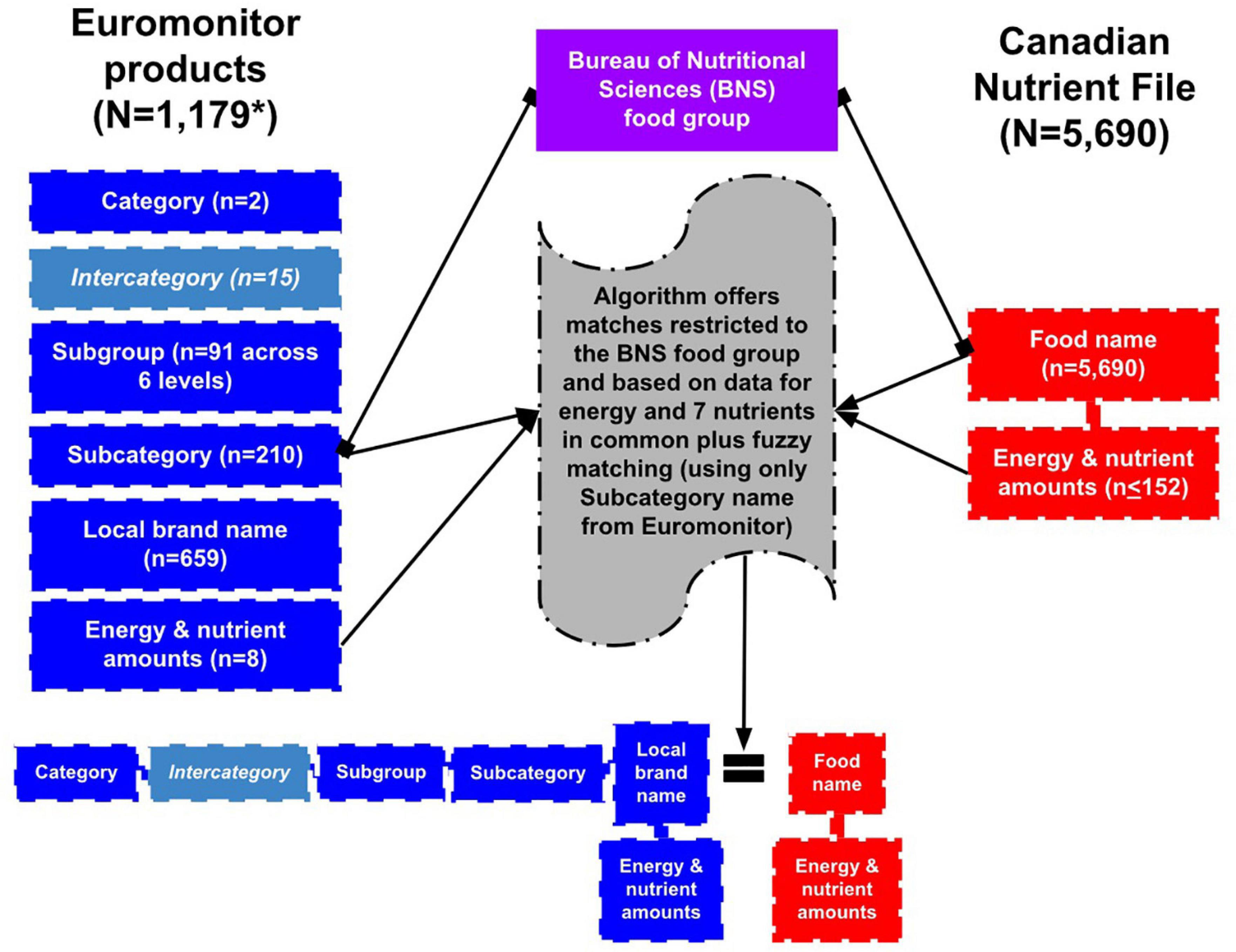 Algorithm-based mapping of products in a branded Canadian food and beverage database to their equivalents in Health Canada’s Canadian Nutrient File